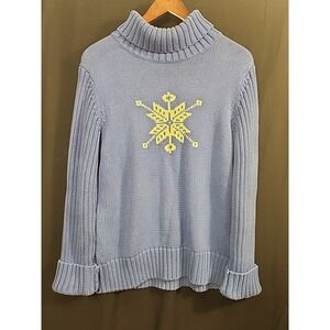Lands End Chunky Knit Ribbed Snowflake Turtleneck Sweater Women's Large (14-16)
